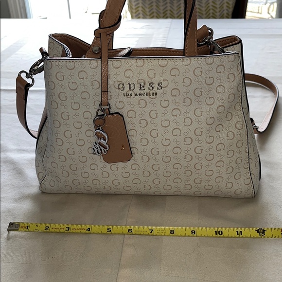 GUESS Cream and Tan Logo Satchel with Removable Strap - Picture 5 of 10